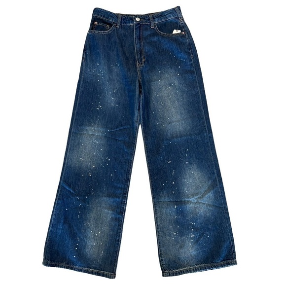 ANTHROPOLOGIE Pilcro The Annie Wide Leg Ultra High Rise Paint Splatter Jeans 28 - Picture 3 of 13